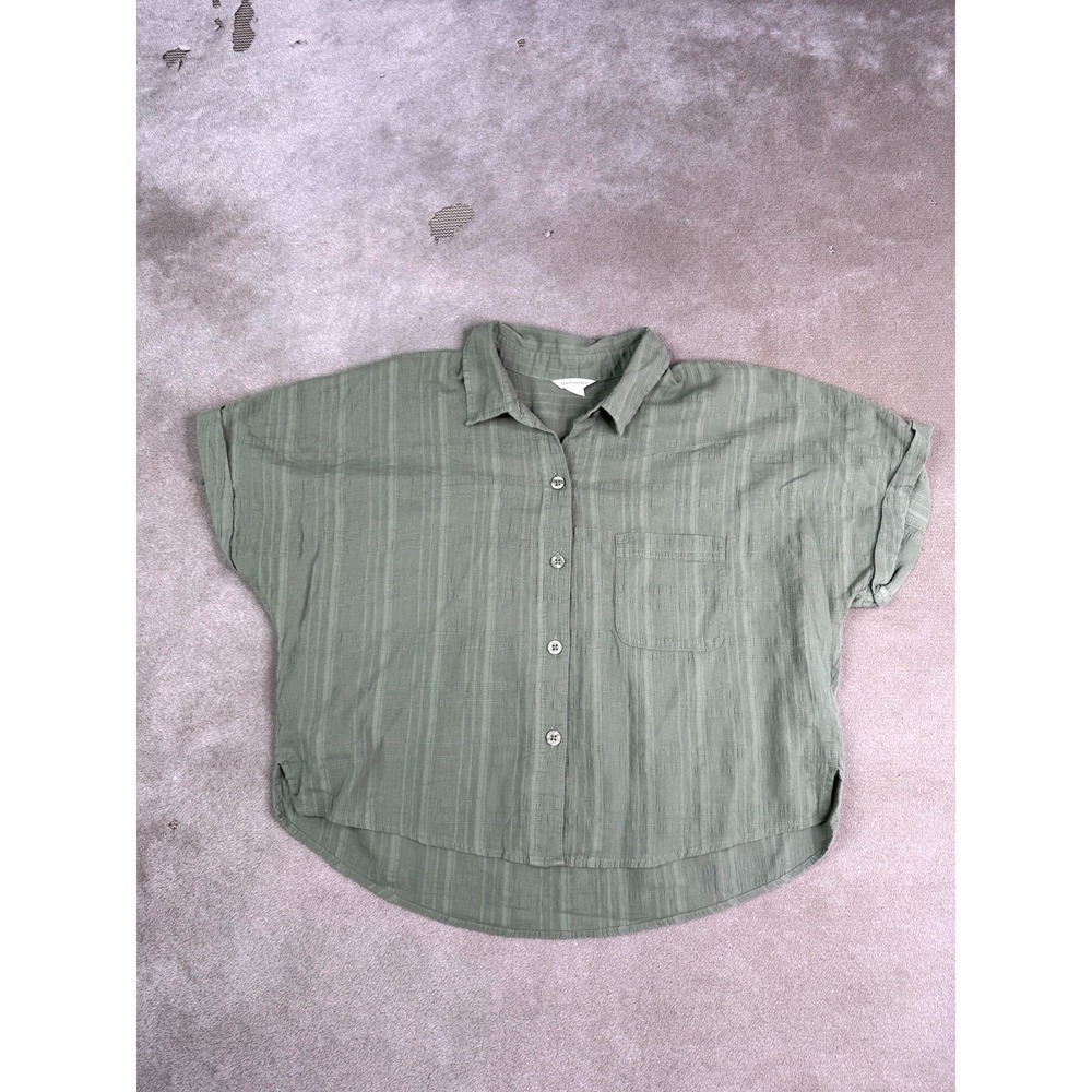 Aeropostale Gauze Blouse Womens Large Green Cotton Preppy Button Up High Low Hem